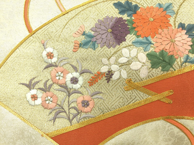 JAPANESE KIMONO / ANTIQUE NAGOYA OBI / EMBROIDERY / KIKU & FLOWERS
